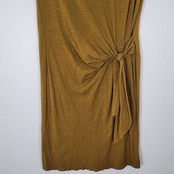 Sundry Size S Side Tie Jersey Dress Short Cap Sleeve Stretch Green Yellow - Picture 4 of 12